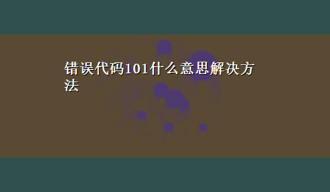 错误代码101什么意思解决方法