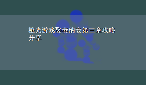 橙光游戏娶妻纳妾第三章攻略分享