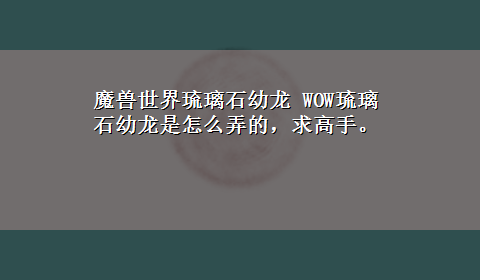 魔兽世界琉璃石幼龙 WOW琉璃石幼龙是怎么弄的，求高手。