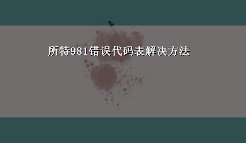 所特981错误代码表解决方法