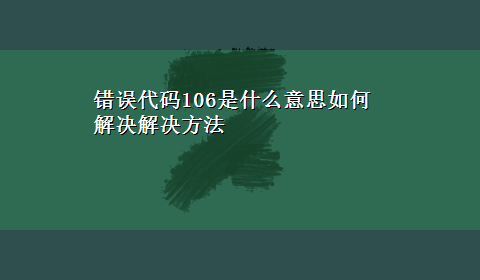 错误代码106是什么意思如何解决解决方法