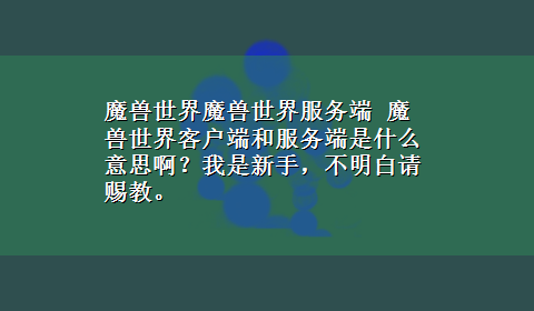 魔兽世界魔兽世界服务端 魔兽世界客户端和服务端是什么意思啊？我是新手，不明白请赐教。