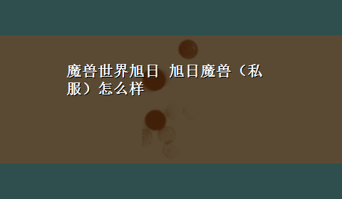 魔兽世界旭日 旭日魔兽（私服）怎么样