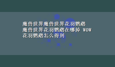 魔兽世界魔兽世界花羽鹦鹉 魔兽世界花羽鹦鹉在哪掉 WOW花羽鹦鹉怎么得到