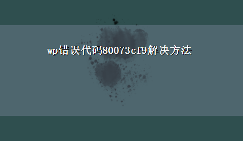 wp错误代码80073cf9解决方法