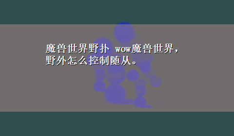 魔兽世界野扑 wow魔兽世界，野外怎么控制随从。