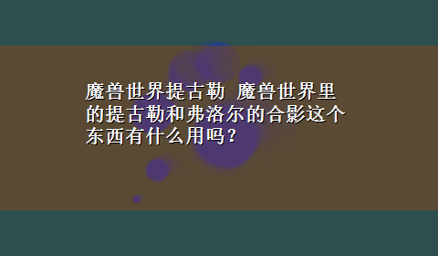 魔兽世界提古勒 魔兽世界里的提古勒和弗洛尔的合影这个东西有什么用吗？