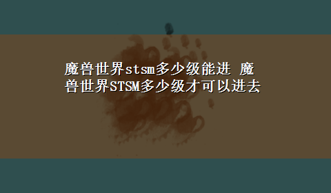 魔兽世界stsm多少级能进 魔兽世界STSM多少级才可以进去