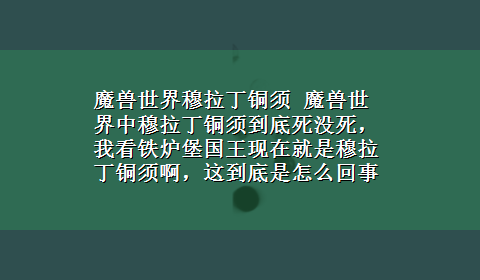 魔兽世界穆拉丁铜须 魔兽世界中穆拉丁铜须到底死没死，我看铁炉堡国王现在就是穆拉丁铜须啊，这到底是怎么回事，不是说阿尔萨斯把剑霜之哀伤得时候把他震死了吗？