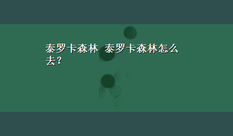 泰罗卡森林 泰罗卡森林怎么去？