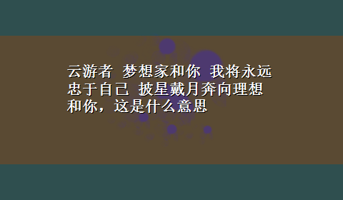 云游者 梦想家和你 我将永远忠于自己 披星戴月奔向理想和你，这是什么意思