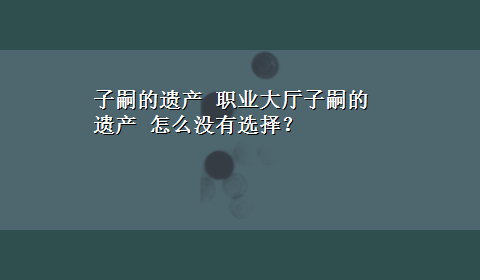 子嗣的遗产 职业大厅子嗣的遗产 怎么没有选择？