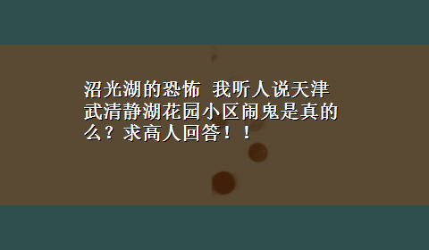 沼光湖的恐怖 我听人说天津武清静湖花园小区闹鬼是真的么？求高人回答！！