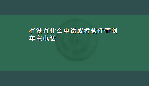 有没有什么电话或者软件查到车主电话