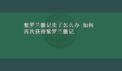 紫罗兰徽记卖了怎么办 如何再次获得紫罗兰徽记