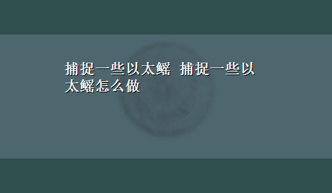 捕捉一些以太鳐 捕捉一些以太鳐怎么做