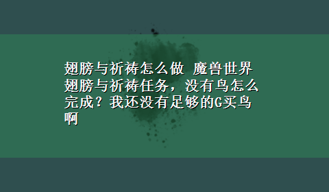 翅膀与祈祷怎么做 魔兽世界翅膀与祈祷任务，没有鸟怎么完成？我还没有足够的G买鸟啊