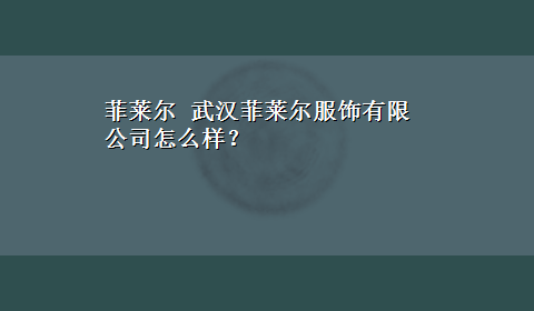 菲莱尔 武汉菲莱尔服饰有限公司怎么样？