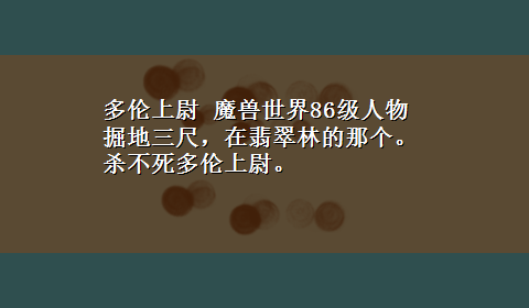 多伦上尉 魔兽世界86级人物掘地三尺，在翡翠林的那个。杀不死多伦上尉。