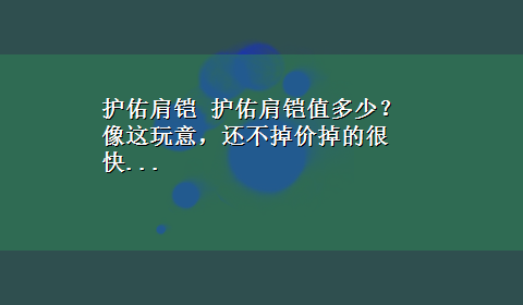 护佑肩铠 护佑肩铠值多少？像这玩意，还不掉价掉的很快...