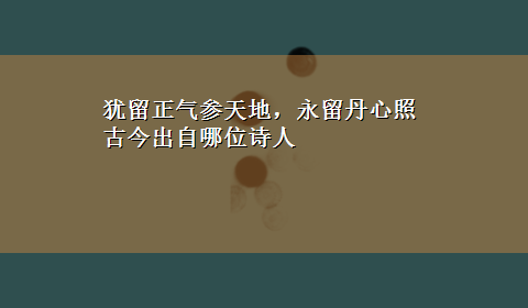 犹留正气参天地，永留丹心照古今出自哪位诗人