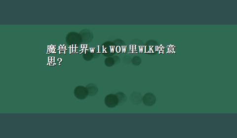 魔兽世界wlk WOW里WLK啥意思?