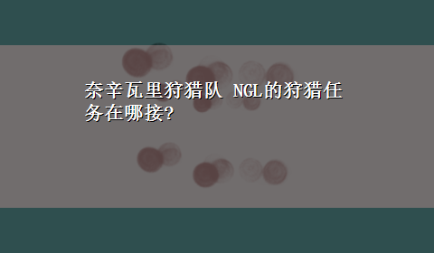 奈辛瓦里狩猎队 NGL的狩猎任务在哪接?