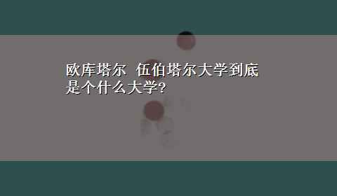 欧库塔尔 伍伯塔尔大学到底是个什么大学?