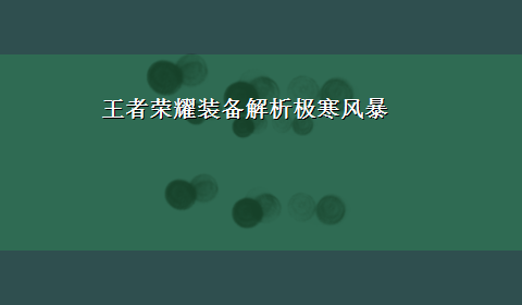 王者荣耀装备解析极寒风暴